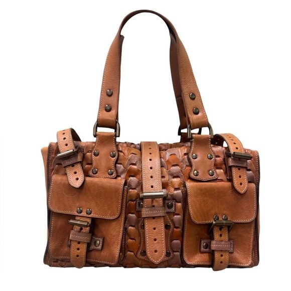 Mulberry Handbags - Mulberry Camel Cognac & Taupe Interlocking Woven Leather Roxanne Tote Bag Y2K